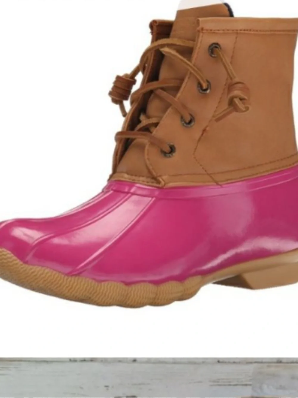 Sperry Girls Saltwater Rain and Snow Boot in hot pink and tan, size 11M